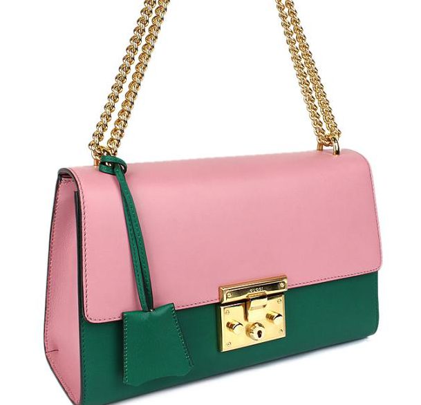 グッチ パドロック チェーンショルダーバッグ グリーン ピンク レザー