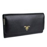 プラダ ファスナー付き 長財布 レザー 黒
