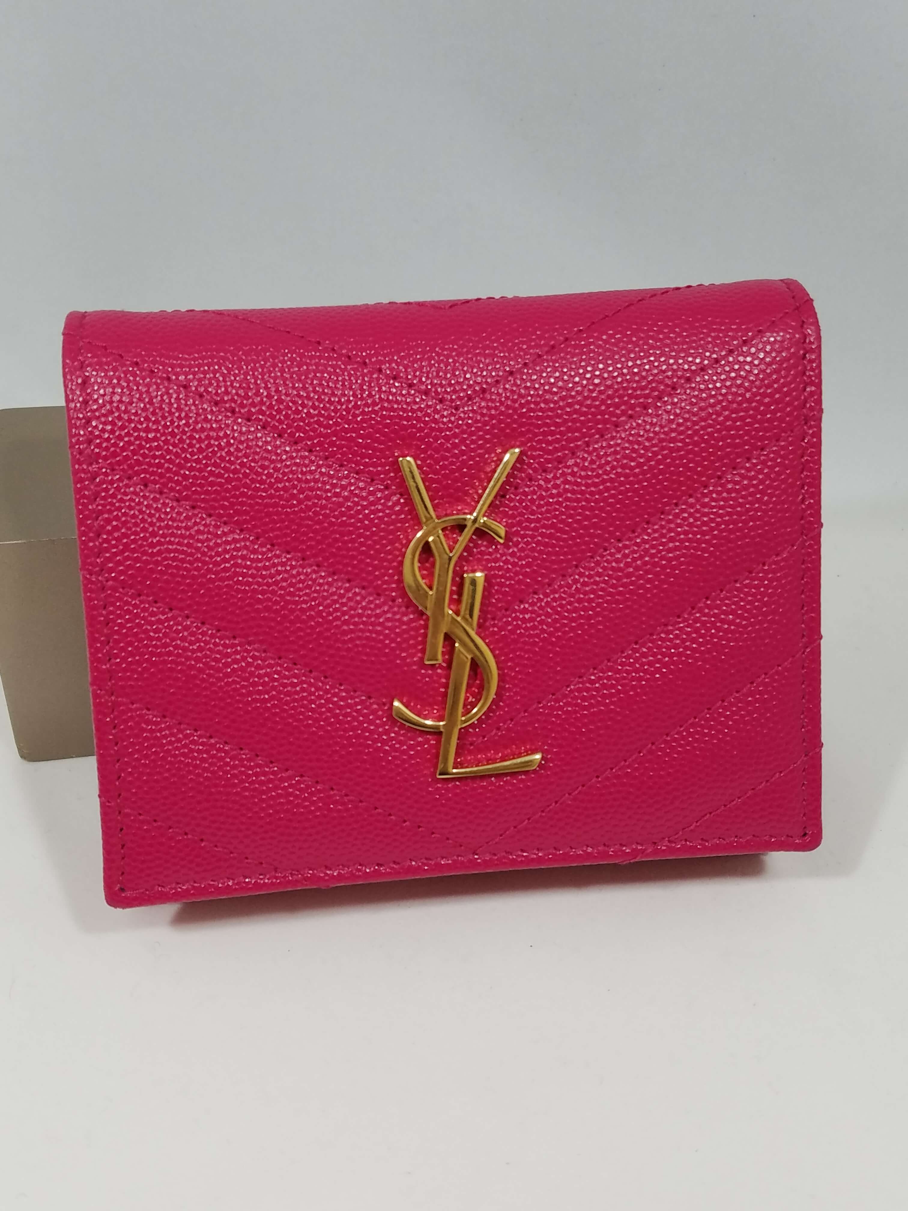 YSL　三つ折り財布　モノグラム　ピンク